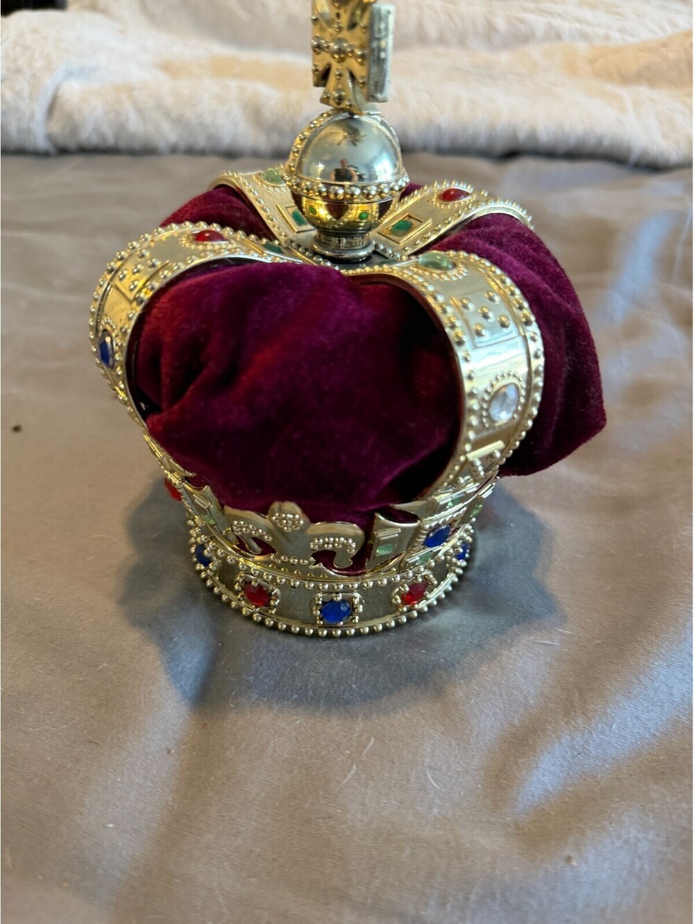 Tower of London Miniature Imperial State Crown Replica Gold Jeweled Velvet Royal